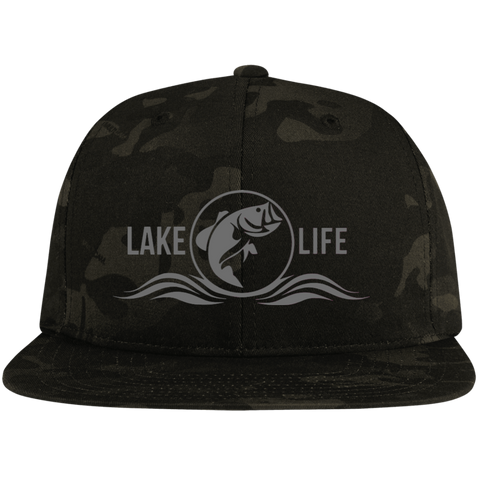 Otis Lake Fishing Embroidered Flat Bill High-Profile Snapback Hat